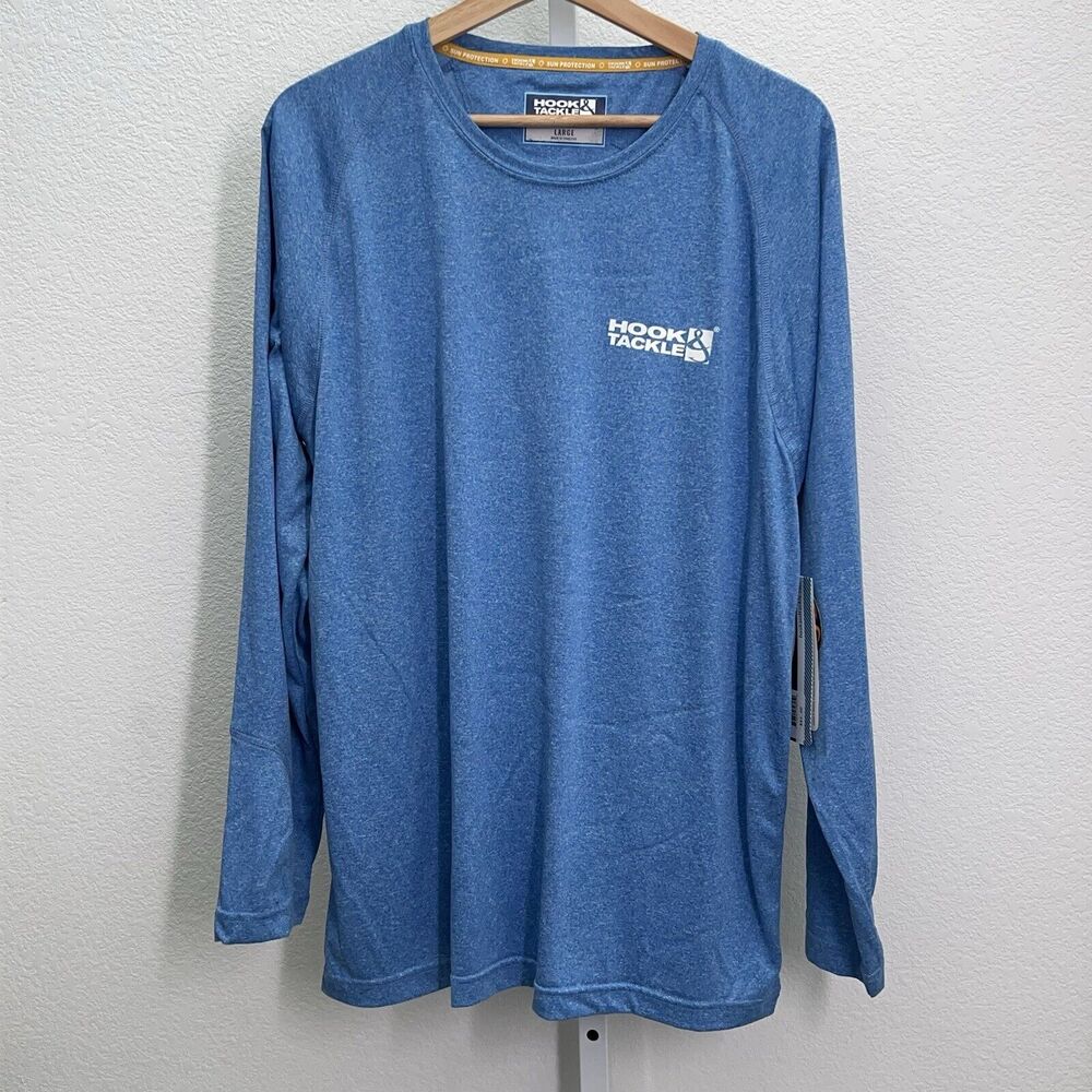 NWT Hook & Tackle Seamount Long Sleeve UV Fishing Tee Mens L Blue Marlin Thrust